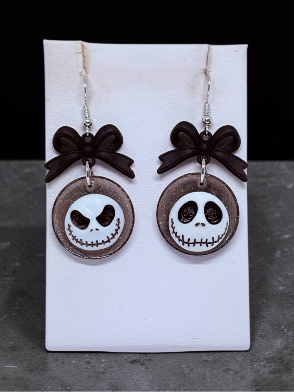 Nightmare Before Christmas Jack Skellington Inspired Black Bow Drop Earrings
